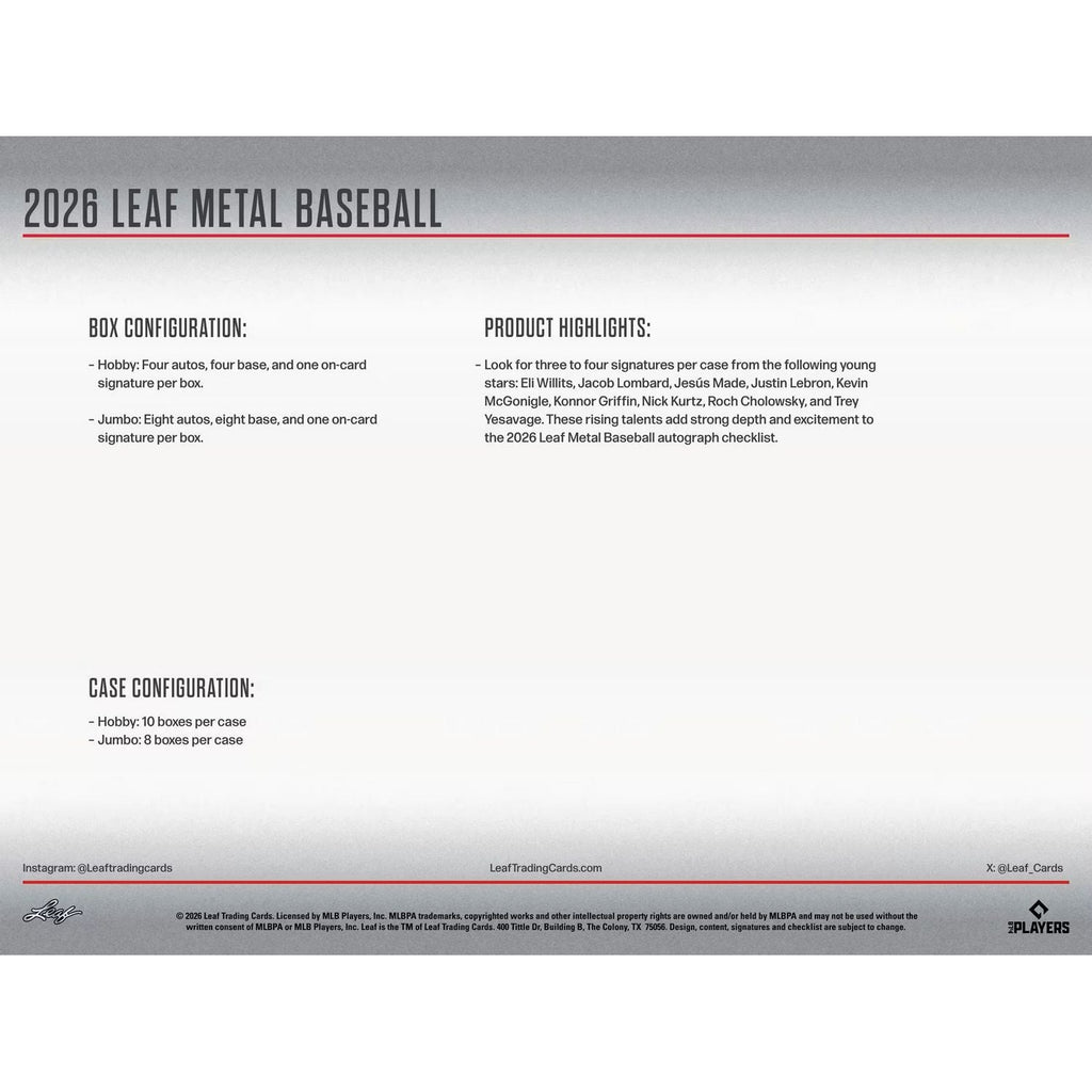 2026 Leaf Metal Baseball Jumbo Box