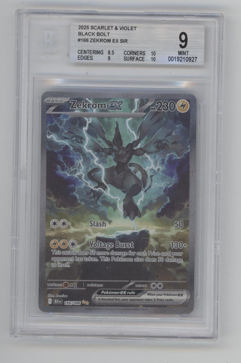 Zekrom ex Pokemon Black Bolt #166 Beckett 9
