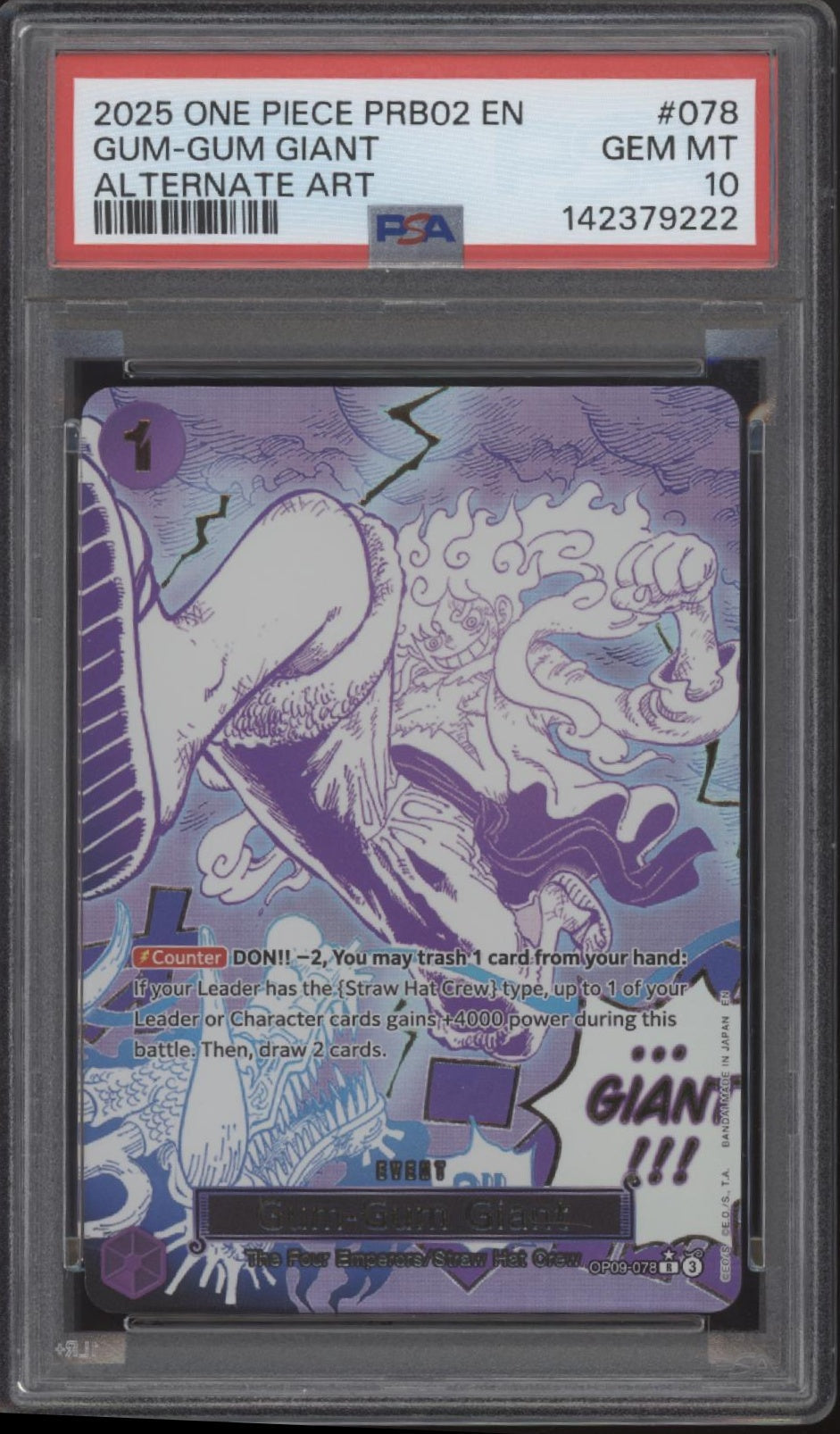 Gum-Gum Giant One Piece Card Game PRB02 Alternate Art #078 PSA 10