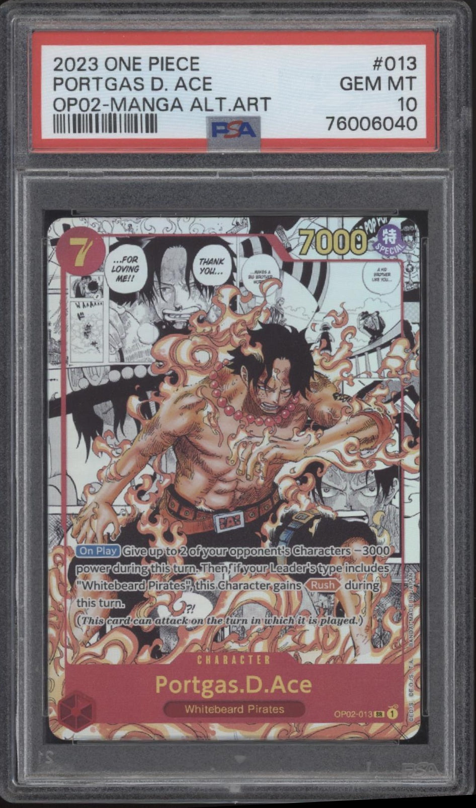 Portgas D Ace One Piece Card Game OP02 Manga Alternate Art #013 PSA 10