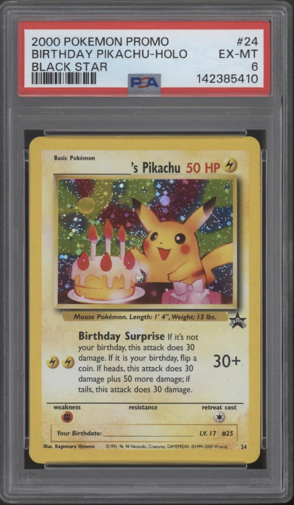 Birthday Pikachu Pokemon Black Star Promo Holo #24 PSA 6