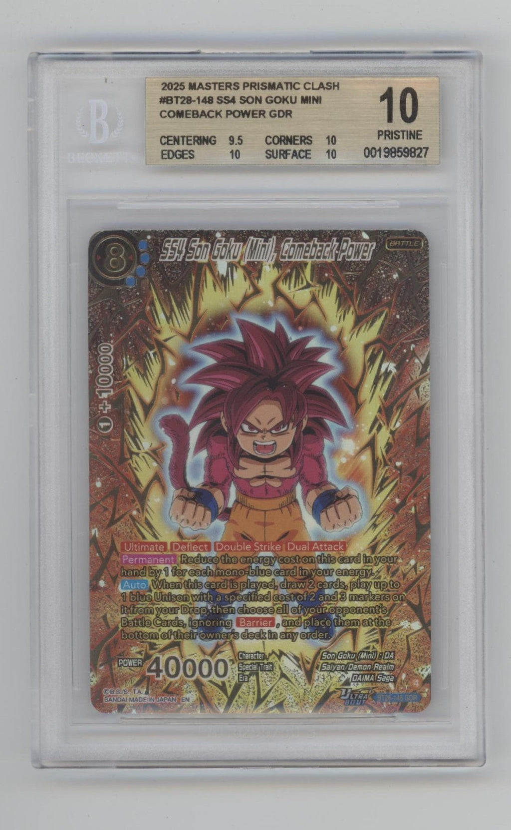 SS4 Son Goku (Mini) Comeback Power DBS Masters Prismatic Beckett 10 Pristine