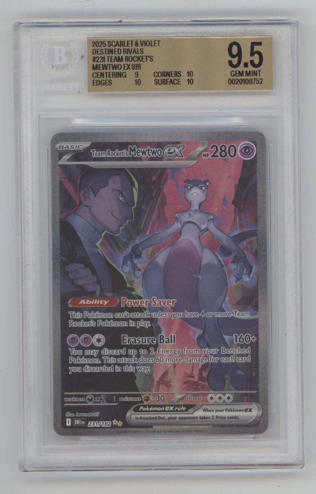 Team Rockets Mewtwo ex Pokemon Destined Rivals Special Illustration Rare BGS 9.5