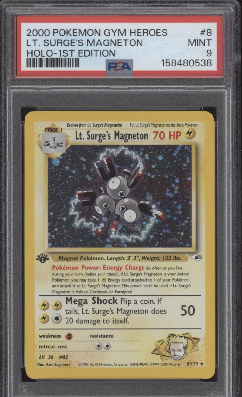Lt. Surge's Magneton Pokemon Gym Heroes Holo 1st Edition #8 PSA 9