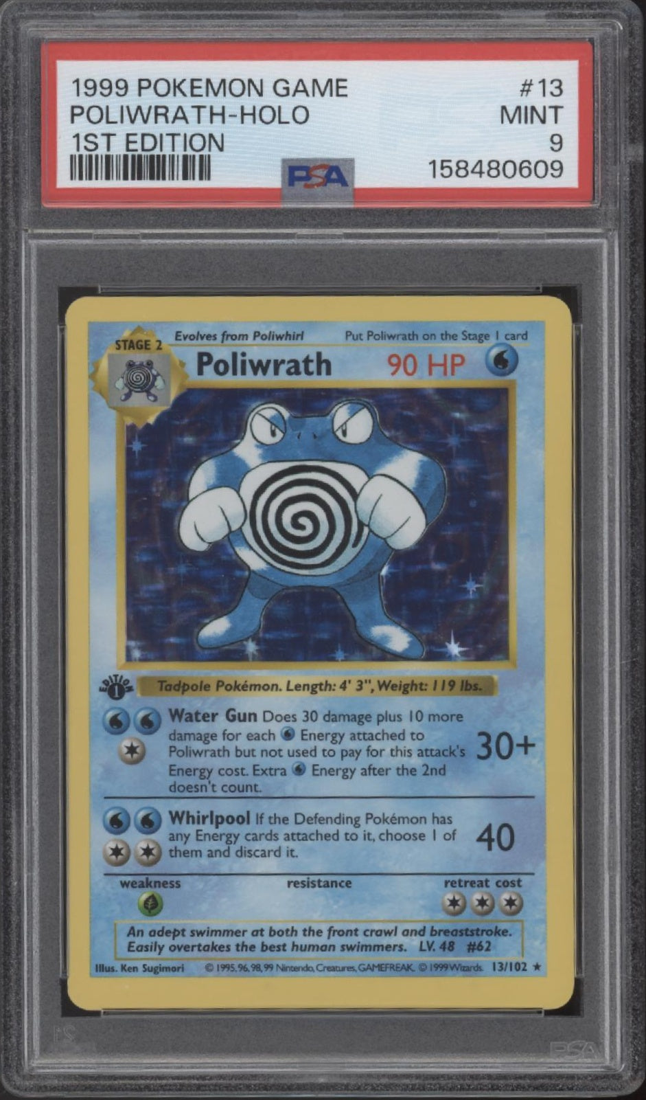 Poliwrath Pokemon Base Set Holo 1st Edition #13 PSA 9