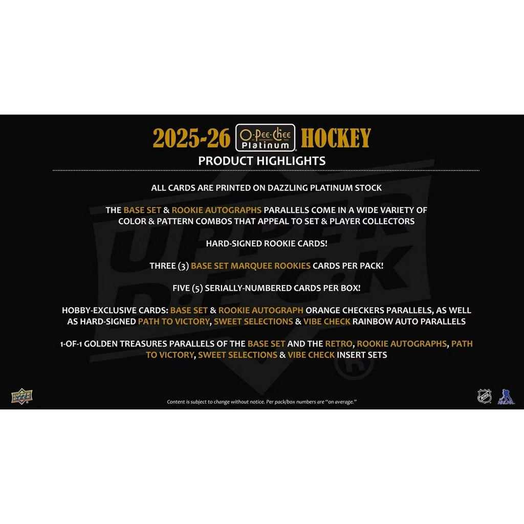 2025-26 Upper Deck O-Pee-Chee Platinum Hockey Hobby Box *Contact Us To Order*