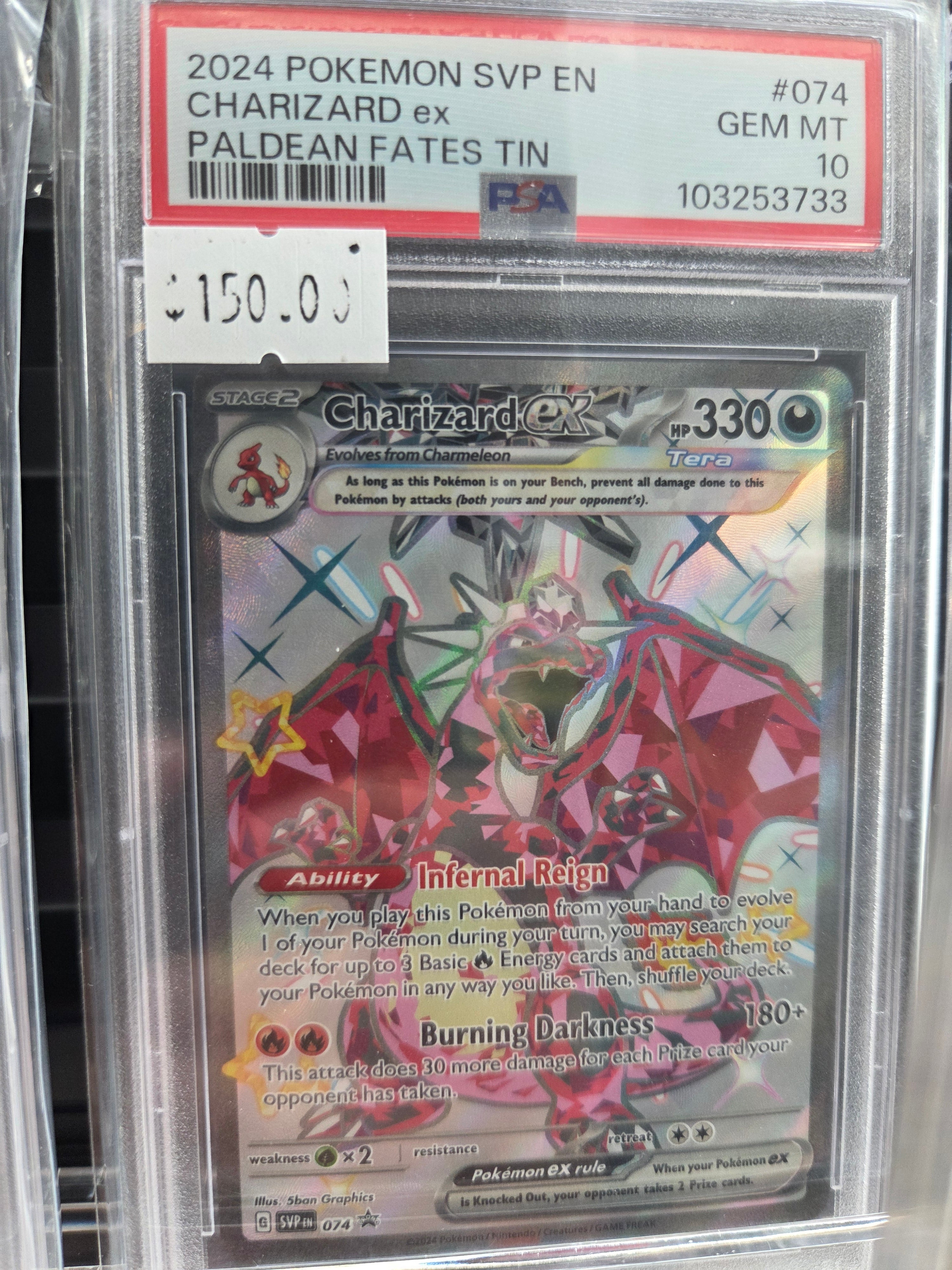 2024 POKEMON SVP EN-SV BLACK STAR PROMO #074 CHARIZARD ex PALDEAN FATES TIN psa 10