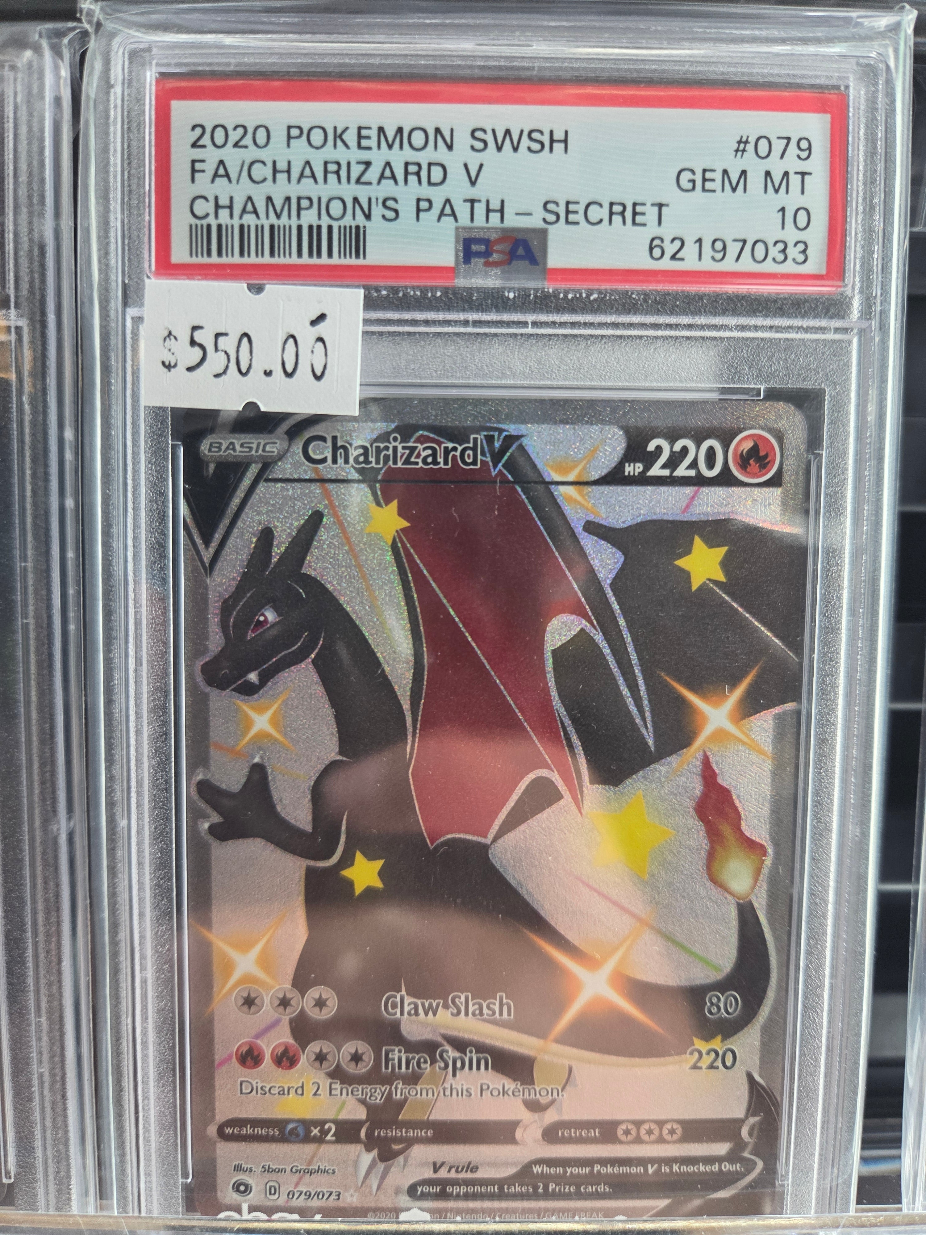 2020 POKEMON SWORD & SHIELD CHAMPION'S PATH #079 FA/CHARIZARD V CHAMPION'S PATH-SECRET psa 10